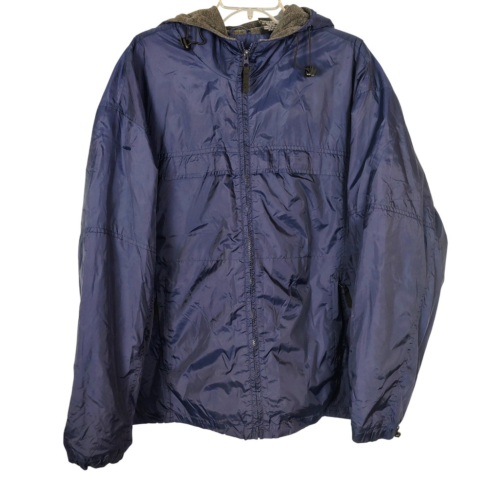 Totes Mens XL Navy‎ Blue Fleece Lined Hooded Windbreaker Jacket Full Zip
